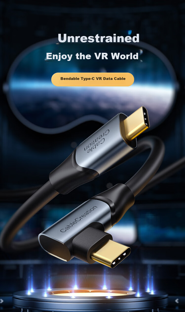 CABLE CREATION Elbow Double Type-C Cable USB3.2 Camera Connection Oculus Quest2 Data Cable Piconeo3/4 VR Headset Glasses Streaming Compatible Sony Fuji 5 Meters 1
