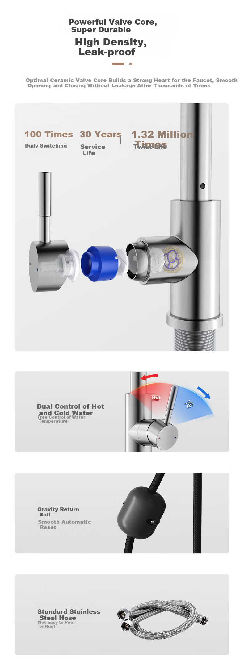 ARROW 304 Stainless Steel Hot And Cold Water Faucet, Rotatable Pull-Out Tap, Kitchen Pull-Type [15% Refreshing Subsidy] 10
