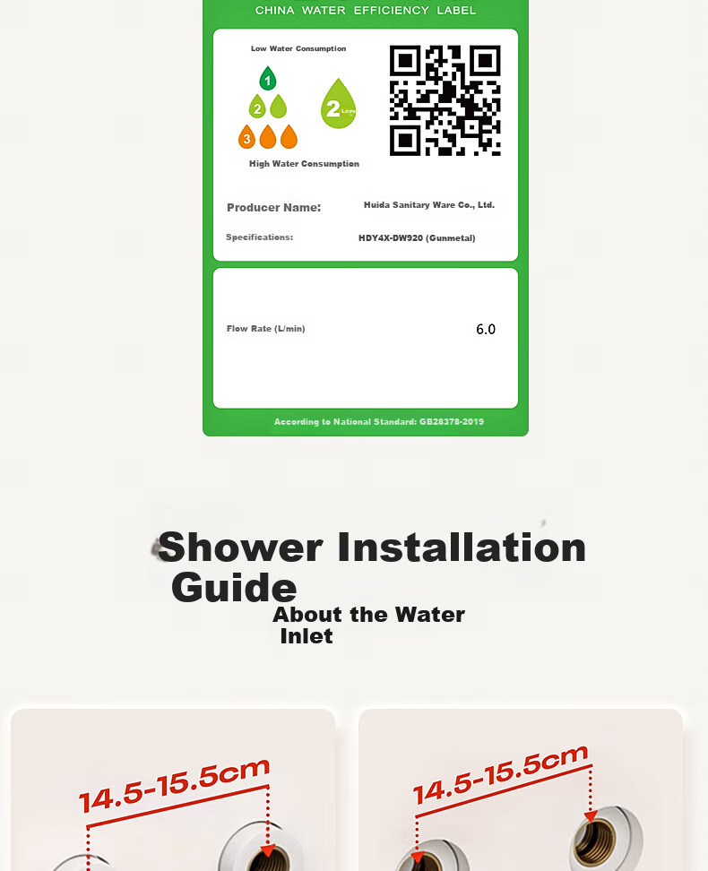 HUIDA Shower Head Set, High-Quality Copper Body, Home Bathroom Shower, Smart Digital Display Shower Kit DW920Y 8