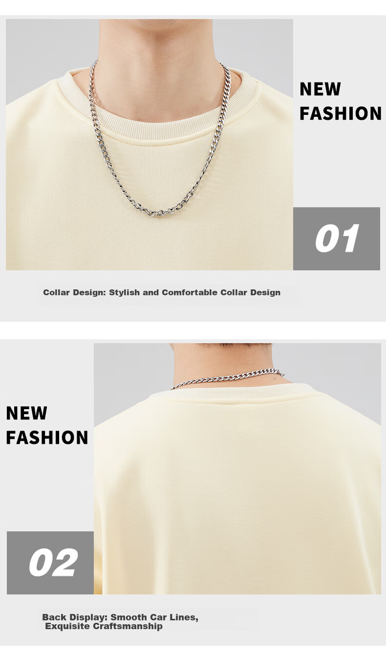 Jeanswest Men's Sweatshirt, 2026 Autumn Trendy Loose Round Neck Long Sleeve T-Shirt, Casual Top for Men, Apricot Color, Regular XL 8