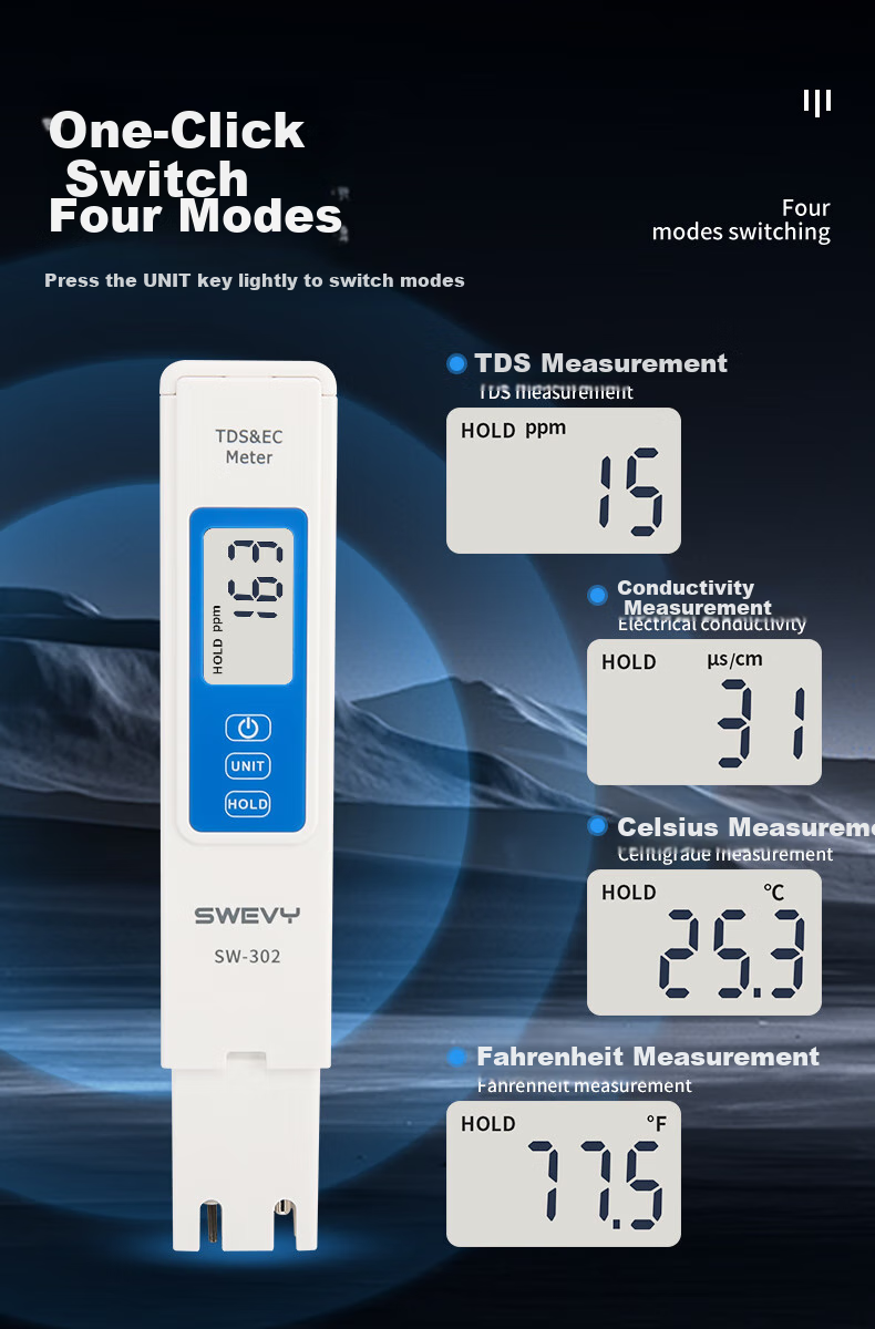 Suwei Water Quality Testing Pen, Water Tester, TDS Water Quality Test Pen EC Conductivity Water Quality Testing Instrument SW302 8