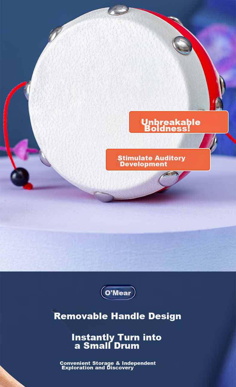 Oumaier 0-1 Year Old Baby Rattle Drum, Newborn Infant Traditional Toy, Wooden Sheepskin, Natural Wood Sheepskin Jihu 12