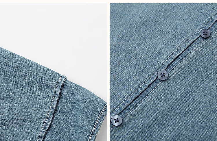 Dme Practical Summer Simple Style Lapel Cloud Cotton Loose Comfortable Short Sleeve Women's Denim Dress 6