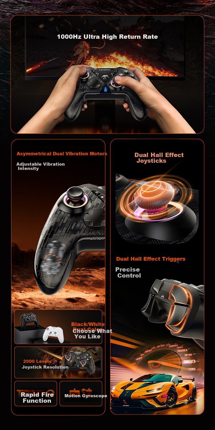 Lenovo S05 Wireless Game Controller Bluetooth Compatible with Xbox, Hall Trigger, Suitable for Switch 2, PC, Mobile Phone, Steam, Rescuer Dual Shadow Qijing Mingmo Yuanxu Zhuyou Black 2