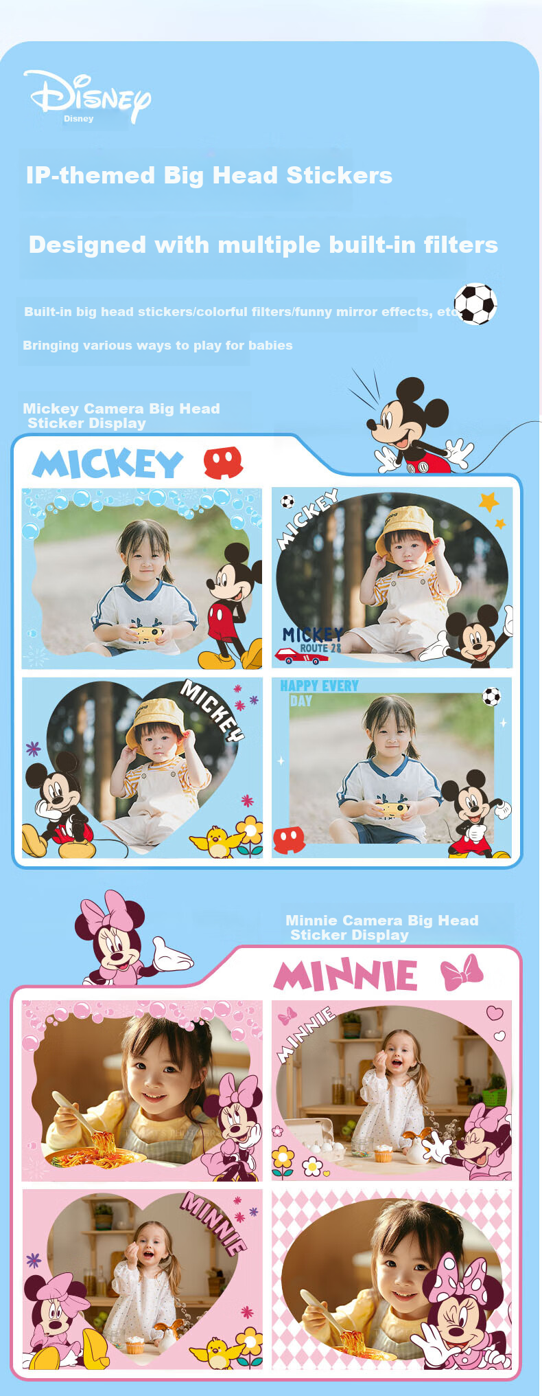 Disney Children's Digital Camera, Student Compact Camera, Pocket Camera for Photography And Travel, Dual-Lens Camera for Boys And Girls, Birthday Gift for Students, HD01 Minnie 6