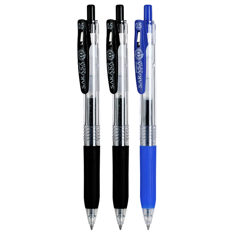 ZEBRA JJ15 Retractable Gel Pen, Stylish Signature Pen, 0.5mm Business Student Exam-Specific Gel Ink Pen, Student Colorful Journaling Pen, 2 Black 1 Blue