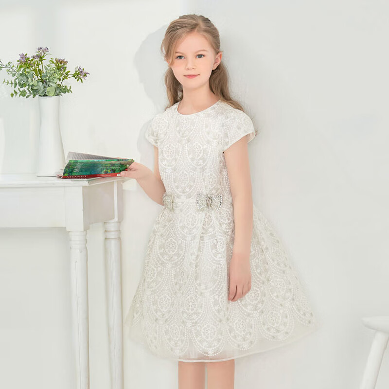 DAVE & BELLA [High-End Formal Dress] Girls' Princess Dress, Summer Wear, High-End Embroidered Dress, Elegant Princess Gow