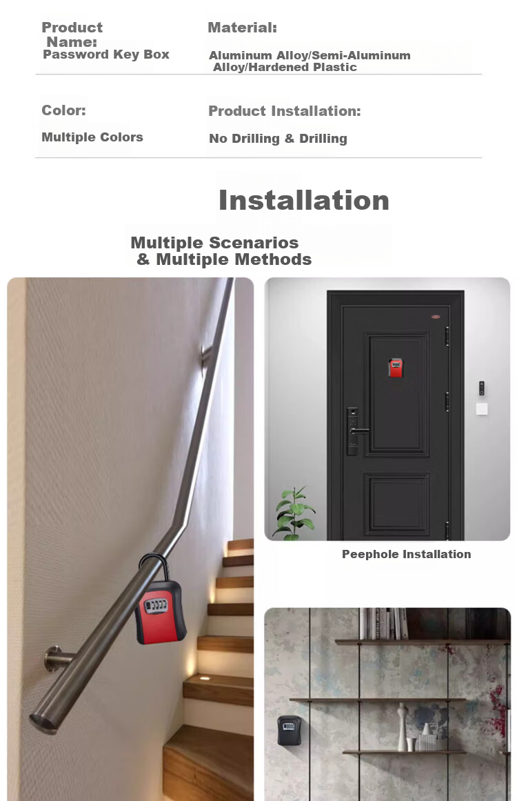 Huge Renovation Password Key Box, Construction Site Anti-Theft Door Peephole Box, Engineering Password Lock Key Box for Storing Keys 12