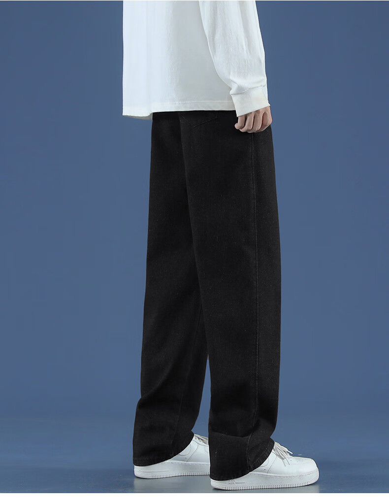Paul Frank American-Style New Jeans for Men, Autumn Loose Straight Wide-Leg Casual Pants, Black Regular Size S 9