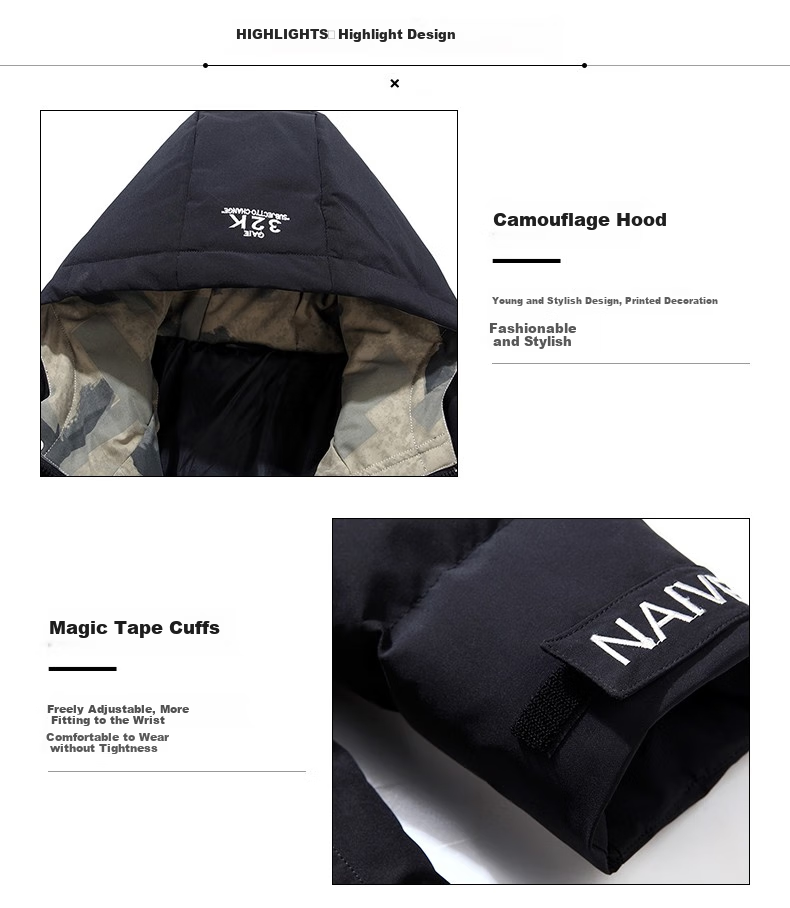 NASA MARVEL Men's Cotton Padded Jacket Autumn Winter Coat Hooded Warm Windproof Black 2XL 5