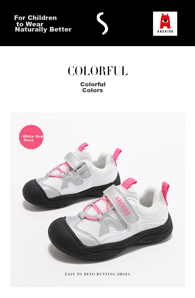 ABC KIDS Children's Running Shoes, Autumn Fashion Girls' Velcro Dad Shoes, Lightweight Versatile Casual Shoes, White-Gray Rose, Size 35 3