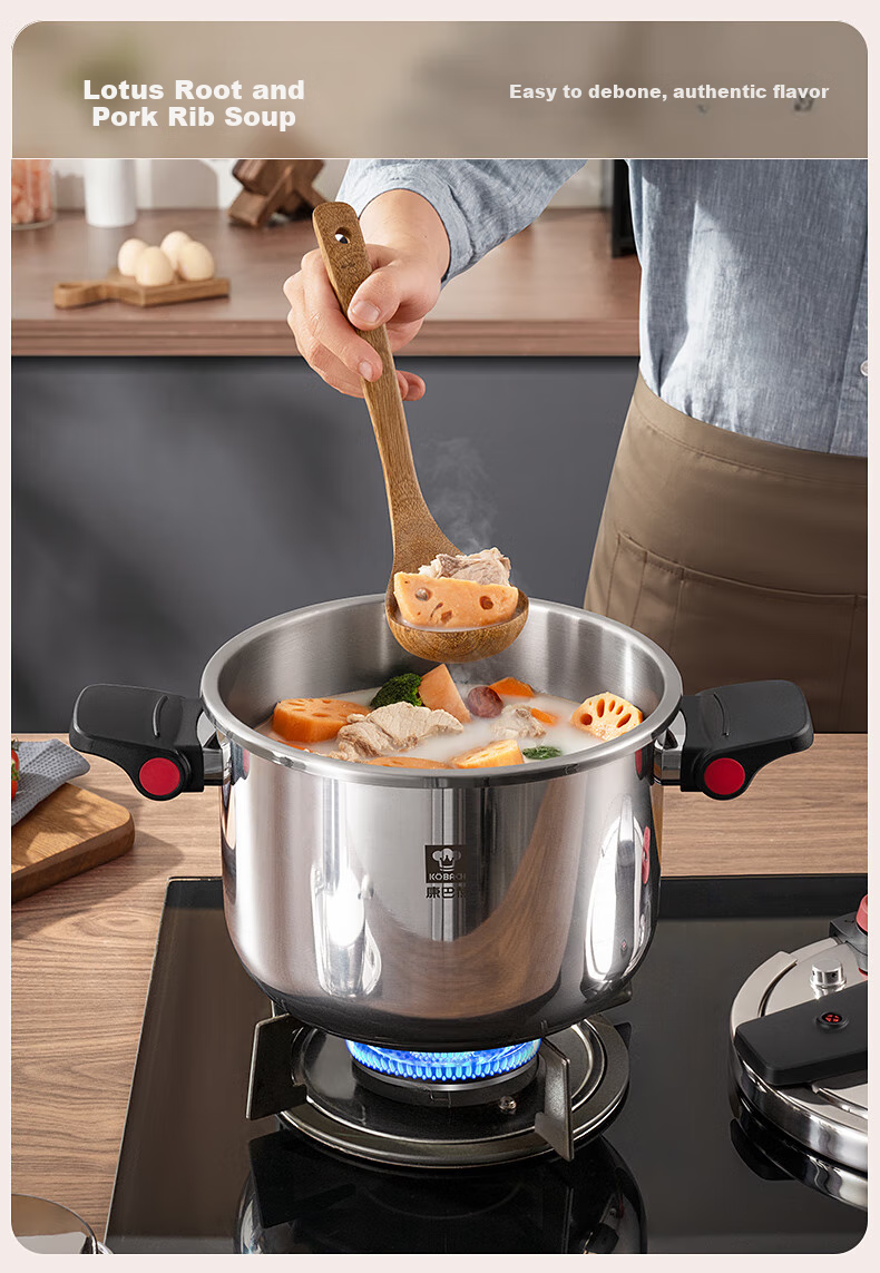 KBH Explosion-Proof Pressure Cooker, 304 Stainless Steel, Thickened, Safe for Home Use, Compatible with Gas And Induction Stoves, 22cm, 5.5L 10