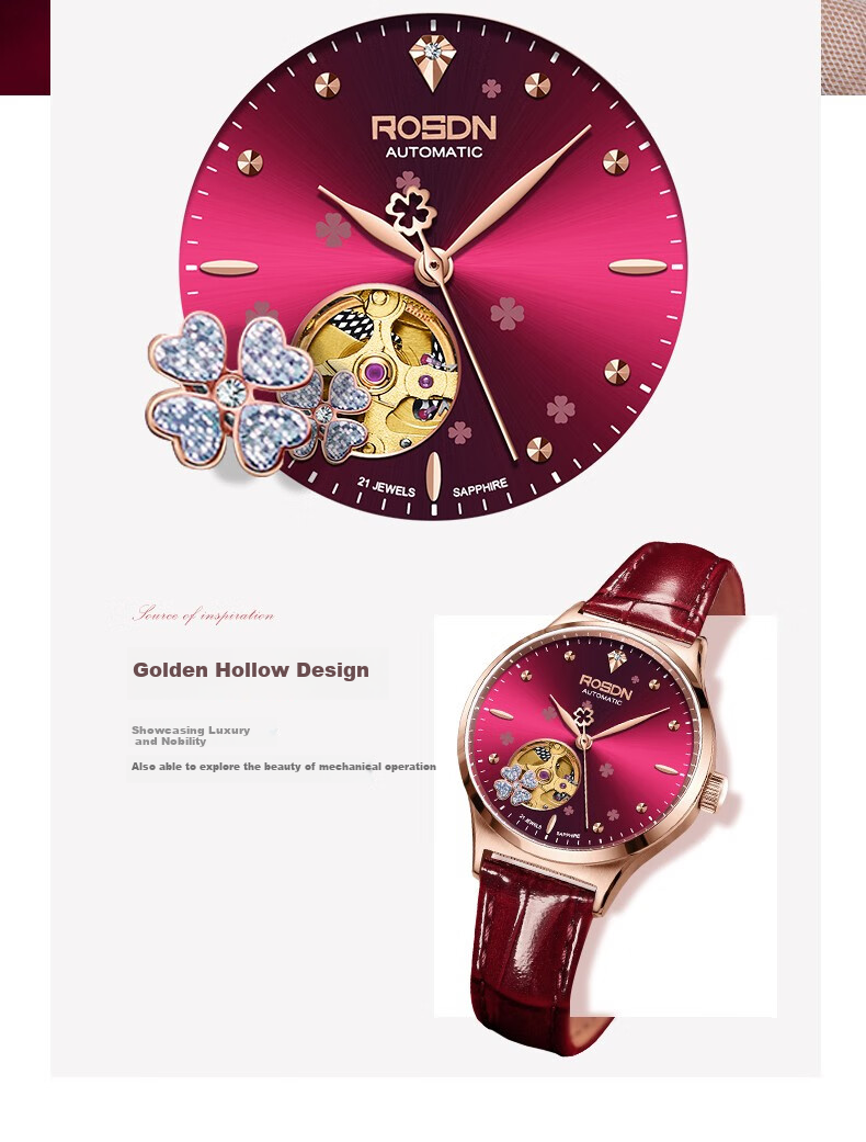 ROS DN Shihua Lucky Four-Leaf Clover Birthday Gift for Girlfriend, Women's Watch, Brand Mechanical Top Ten Watches 5