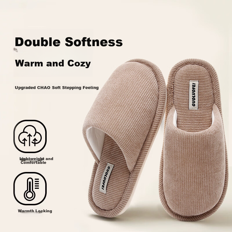 GUOLUOFEI Japanese-Style Slippers for Men And Women, Couples Spring Summer Home Use Sweat-Absorbing Breathable Non-Slip Floor Slippers, Khaki, Size 40-41