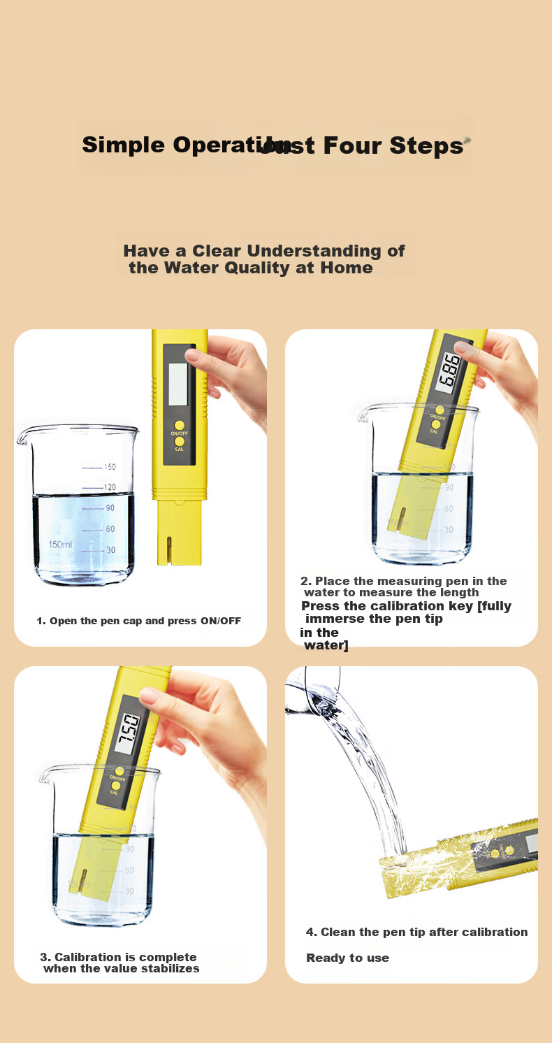 Zhugu PH Test Pen, High-Precision Water PH Meter, Acidity Tester for Fish Tanks And Tap Water, Portable Testing Pe 6