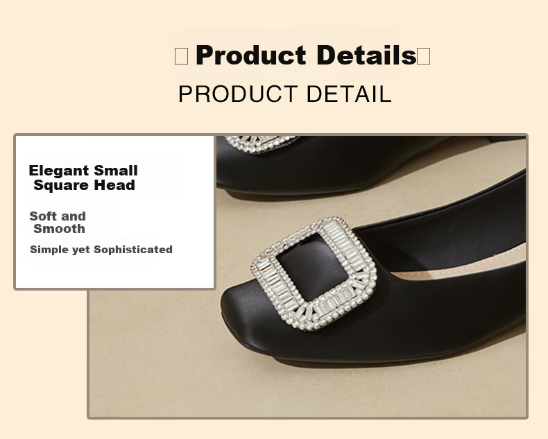 DAPHNE Women's Mid-Heel Comfortable Soft-Soled Flats, Versatile Slip-On Professional Leather Shoes, Black, Size 35 10