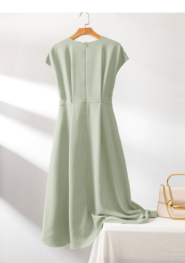 DME A-Line Skirt Summer Commuter V-Neck Short Sleeve Simple Mid-Length Dress for Women 18