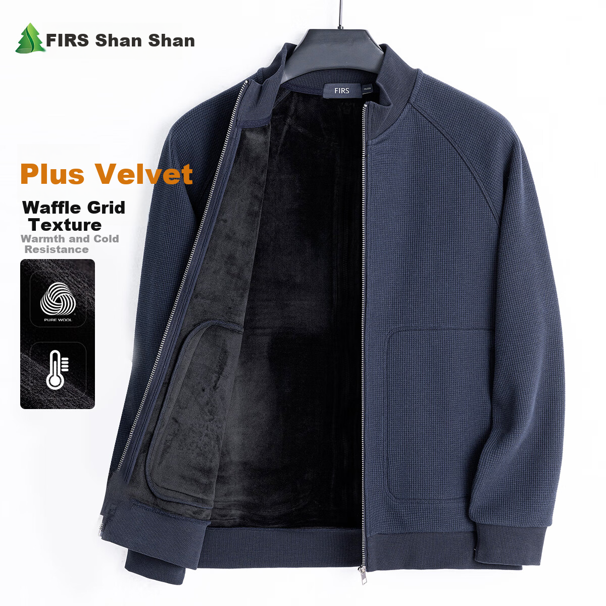 FIRS Waffle Texture Jacket for Men, Spring And Autumn Thickened Stand Collar Business Commute Skin-Friendly Soft Coat