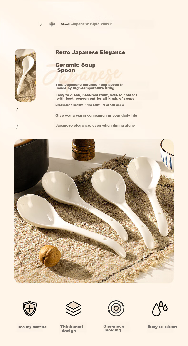Guangyi Ceramic Large Ladle with Long Handle, Household Ceramic Soup Spoon, Large Serving Spoon for Soup And Porridge, Tablespoon, Soup Spoon GY8840 2