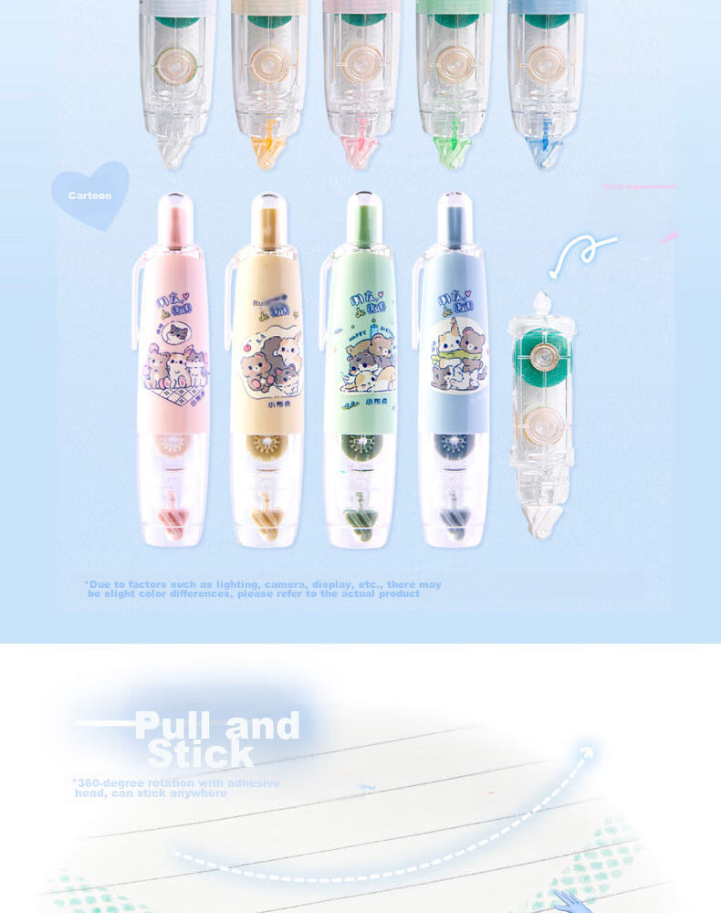 Sannianerban 5-Pack Retractable Dot Glue Pen, Children's Stylish High-Capacity Double-Sided Adhesive, Replaceable Core, Invisible Glue Pen Refill, Round Dots, Simple Style in 5 Colors 4