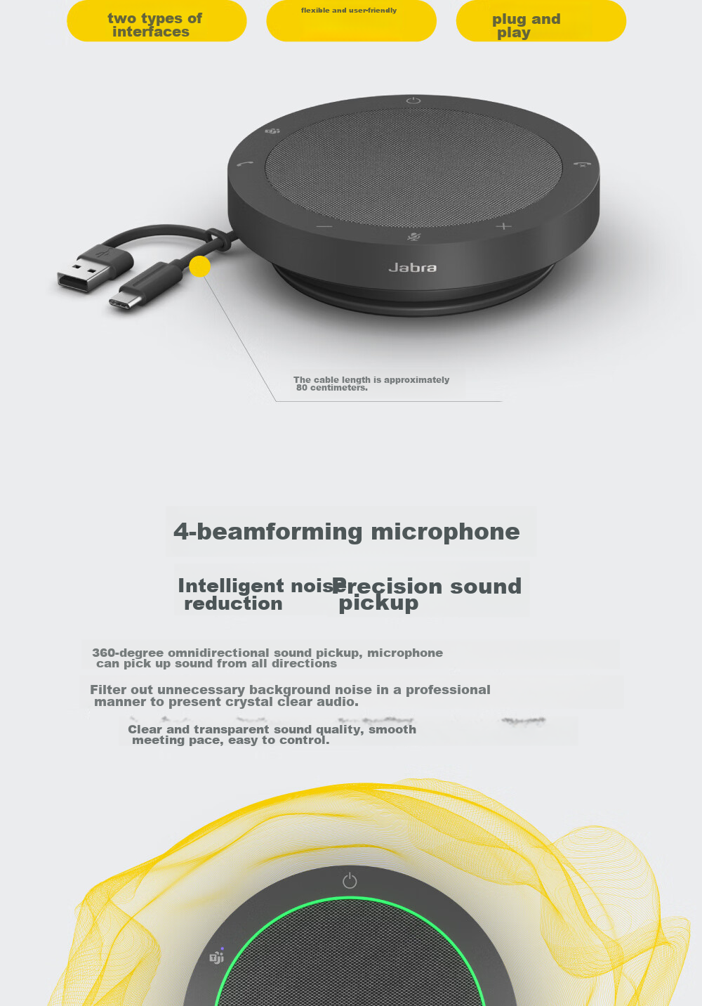 Jabra Video Conference Omnidirectional Microphone Speaker with Noise Reduction, 360-Degree Amplification And Sound Pickup, Speak2 40 MS USB Wired (Suitable for Small Meetings) 4