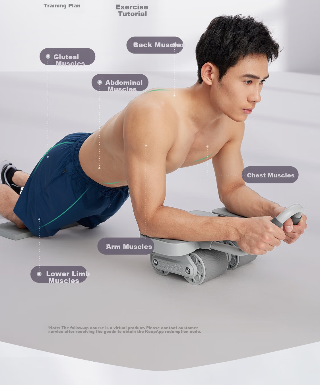 Keep Professional Ab Wheel Automatic Rebound Elbow Support Four-Wheel Abdominal Roller Muscle Trainer Peach Pink 10