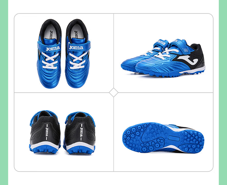 JOMA Velcro Children's Soccer Shoes with TF Turf Studs, Youth Elementary School Professional Competition Football Training Shoes, Blue And Black, Size 35 9