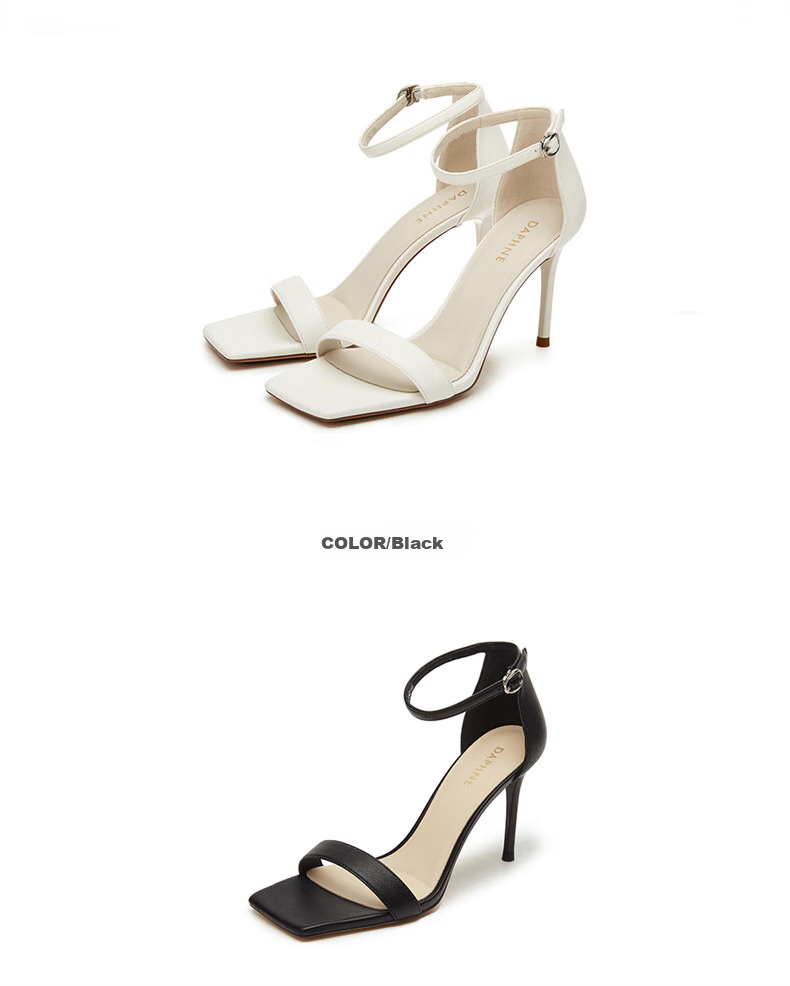DAPHNE Thin Heel Sandals for Women, Summer French Style Elegant Versatile Outdoor Wear Ankle Strap High Heels Women's Shoes, Black, Size 34 20