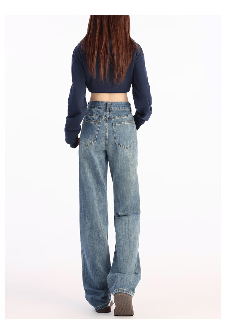Pierre Cardin Women's Winter Denim Jeans Simple Soft Breathable Casual Slim Fit Straight Wide Leg Retro Blue M 26