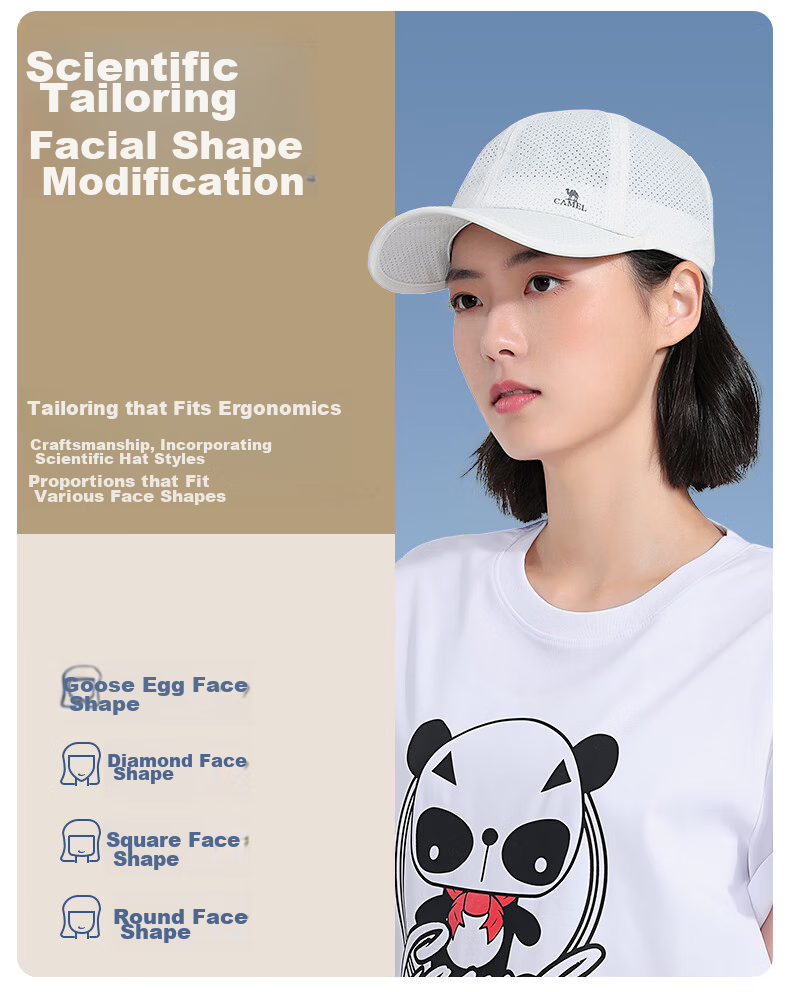 CAMEL Baseball Cap, Soft Top, for Women with Large Head Circumference, Slimming Effect, Face-Slimming, Versatile, Breathable Hat for Men, Duck Tongue Cap, 173BB00026 9