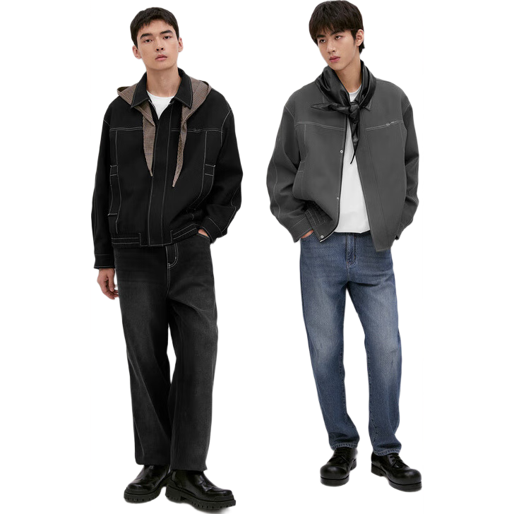 GXG Men's 2024 Topstitch Design Lapel Jacket Coat Gray 185/XXL