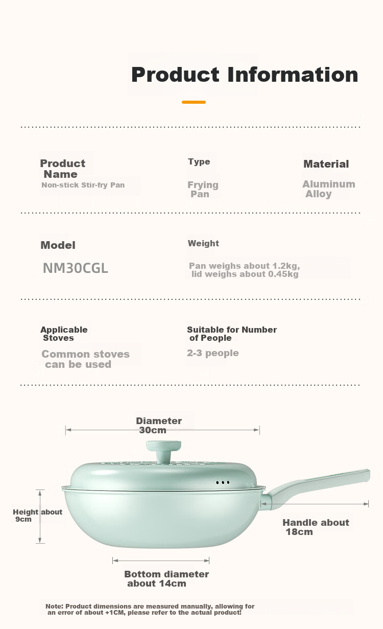 COOKER KING Non-Stick Wok, Easy-To Flat Bottom Multi-Purpose Frying Pan, 30cm Compatible with Induction Cookers, Glutinous Rice Green NM30CGL-PTK 11