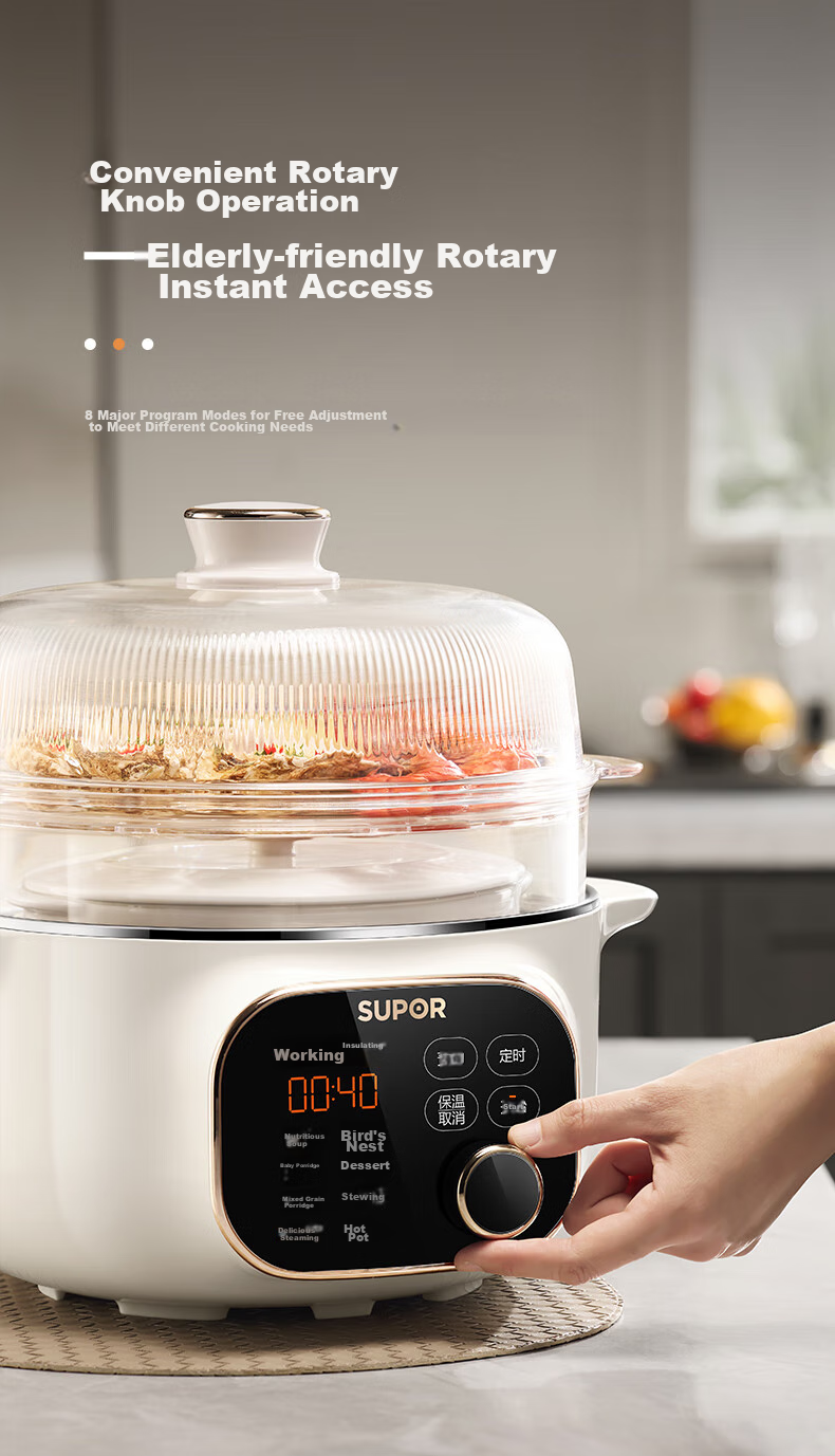 SUPOR Electric Stew Pot, Electric Stew Cup, Double Boiler for Cooking, Home Use Porridge And Soup Pot, Bird's Nest Stew Cup, 4.5L White Porcelain Inner Pot, Soup Pot with Steaming And Stewing Functions, DZ25YC876 Multifunctional Pot 17