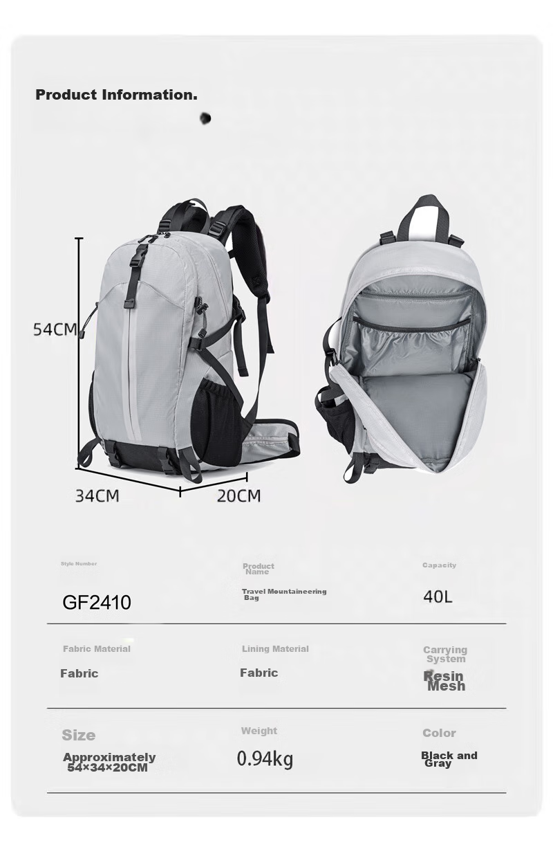WEWOO Outdoor Hiking Backpack, Lightweight Rucksack, Professional New Model, Large Capacity, Travel Sports Waterproof Nylon, White 8