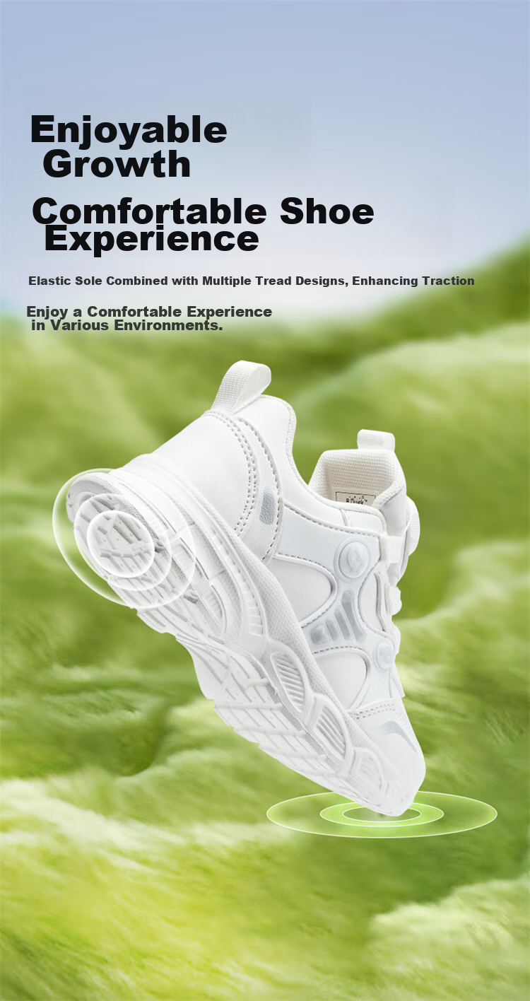 B.Duck Children's Sports Shoes, White School Campus Sneakers, Waterproof Leather Upper, Boys And Girls Shoes, White Color, Size 27 6