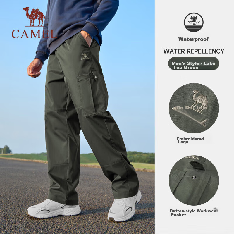 CAMEL Casual Pants for Men, Cargo Pants, Outdoor Water-Repellent, Loose-Fit Wide-Leg Straight-Waist Woven New Sports Trousers