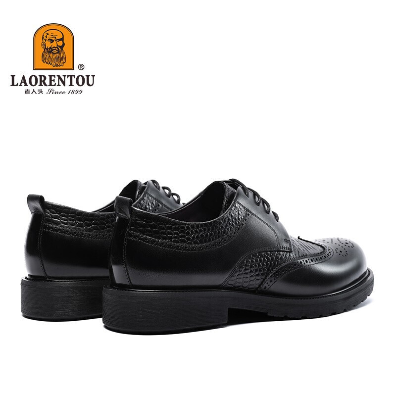LAORENTOU Men's Business Dress Shoes Brogue Leather Wedding Shoes First Layer Leather Premium Boss Shoes 200253 Black Size 38