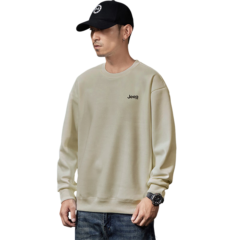 JEEP Men's Sweatshirt, New Spring And Autumn 2026 Style, Trendy Round Neck, Loose Long-Sleeve Casual Sportswear Top for Men, Fashionable