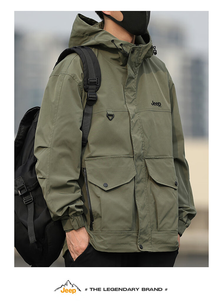 JEEP Men's Jacket, Spring And Autumn Outerwear, Trendy Casual Loose Workwear Clothing for Men, Black, Size M 1