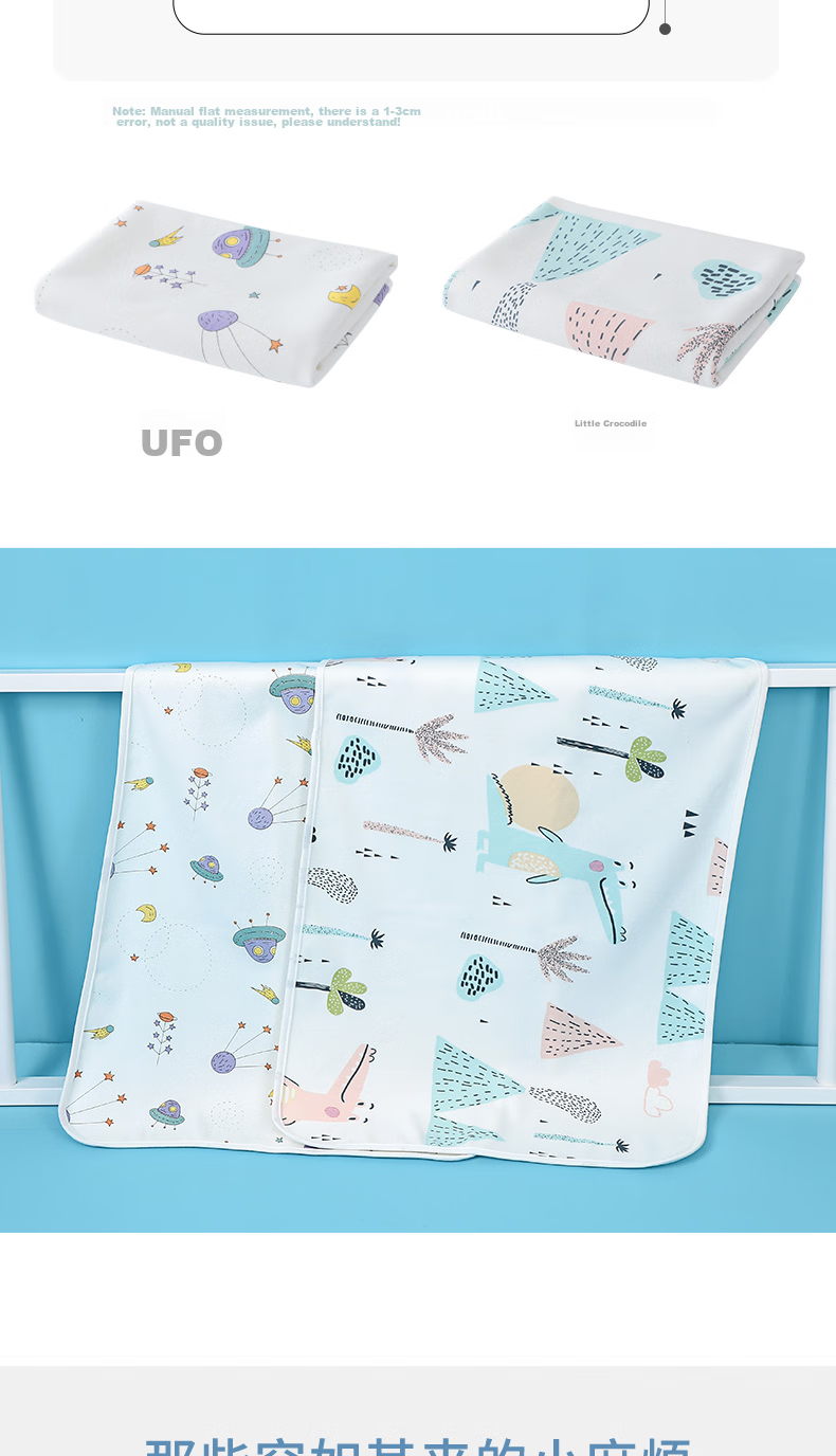 Grace Baby Diaper Pad, Extra Large Washable Menstrual Period Pure Cotton Bed Sheet Cartoon Crocodile Pattern, 150*100cm 3
