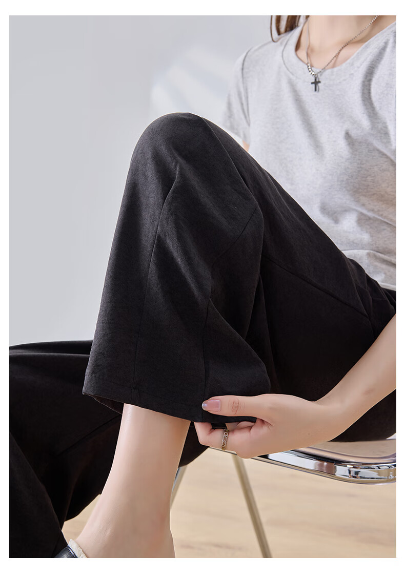 LangSha Lazy Summer Refreshing Cool Milk Puff Pants for Women, High-Waisted Thin Casual Versatile Wide-Leg Cropped Pants for Petite Figures 20