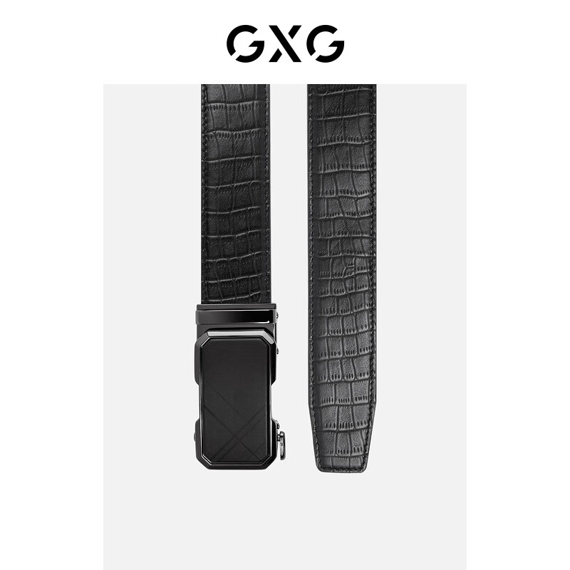 GXG Men's Genuine Leather Belt with Automatic Buckle, Black, 120cm