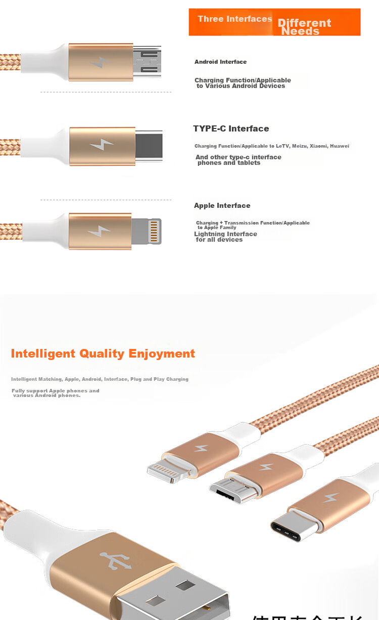 ESCASE Data Cable Three-In Type-C Apple 13 Android Phone Car Charger Cable, Fast Charging Compatible with Xiaomi, Multi-Functional Storage, 1.5 Meters, C12pro Black 4
