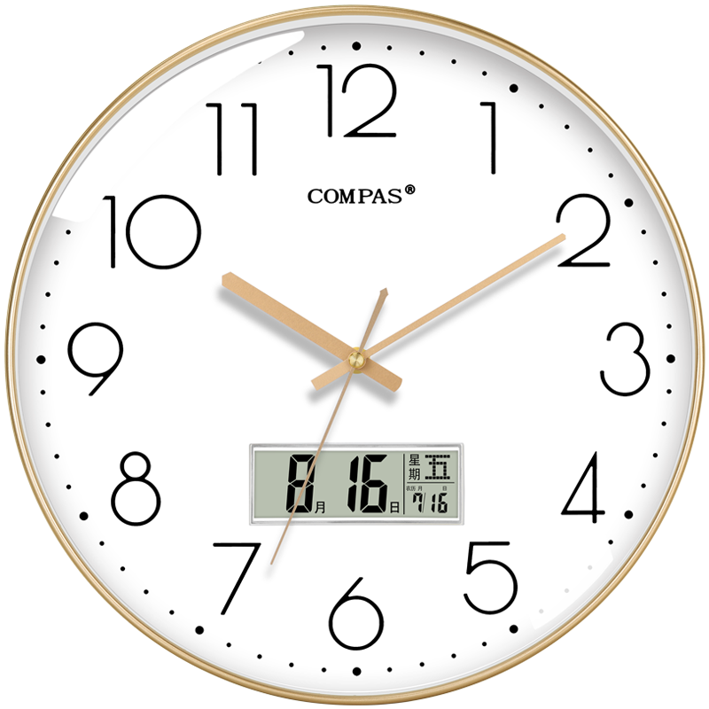 Compas Radio-Controlled Clock, Automatic Time Synchronization, Quiet Wall Clock for Classroom, Living Room, Exam Room, Wall-Mounted Clock C6219AY Light Luxury Gold 35cm