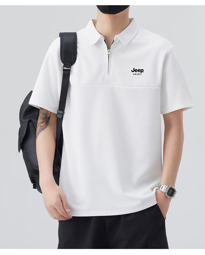 JEEP SPIRIT Men's Sports T-Shirt, Summer Ice-Cool Short-Sleeve POLO Shirt, Loose Casual Quick-Dry Men's Top, White, L 12