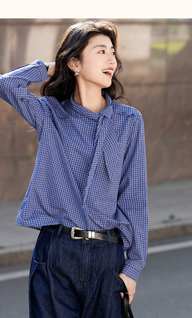 Dme [Pure Cotton Plaid] Autumn Literary Vintage Plaid Shirt with Tie Collar, Petite Elegant Blouse Women's Top 9