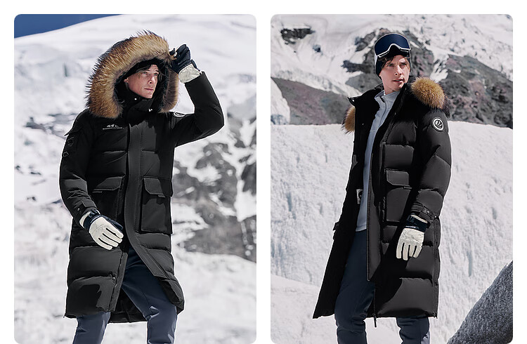 BOSIDENG Extreme Cold Goose Down Jacket Unisex Couple Thickened Long Winter Coat with Large Fur Collar 43