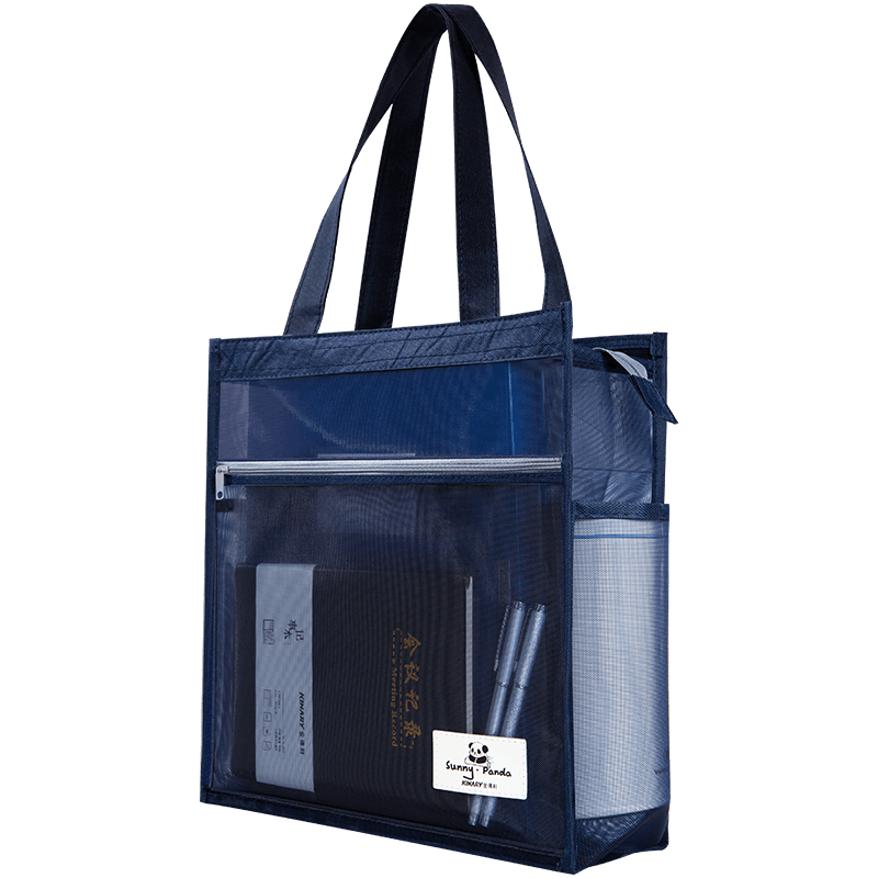 Jindeli A4 Mesh Transparent Zipper Art Bag, Study Bag, Tutoring Bag, Elementary School Student Handbag, Book Carrying Bag, Middle School Student After-School Package, Canvas Bag, Art Bag, Exam Bag, Blue DC1937