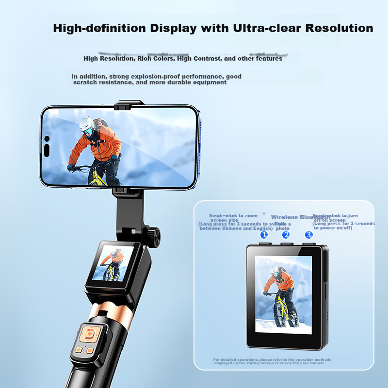 FUNSNAP New Screen Mirroring Selfie Stick with Real-Time Phone Rear Camera Display, 360-Degree Rotating Handheld Anti-Shake Telescopic Pole, Portable Travel Selfie Screen, High-Definition Photography Stand