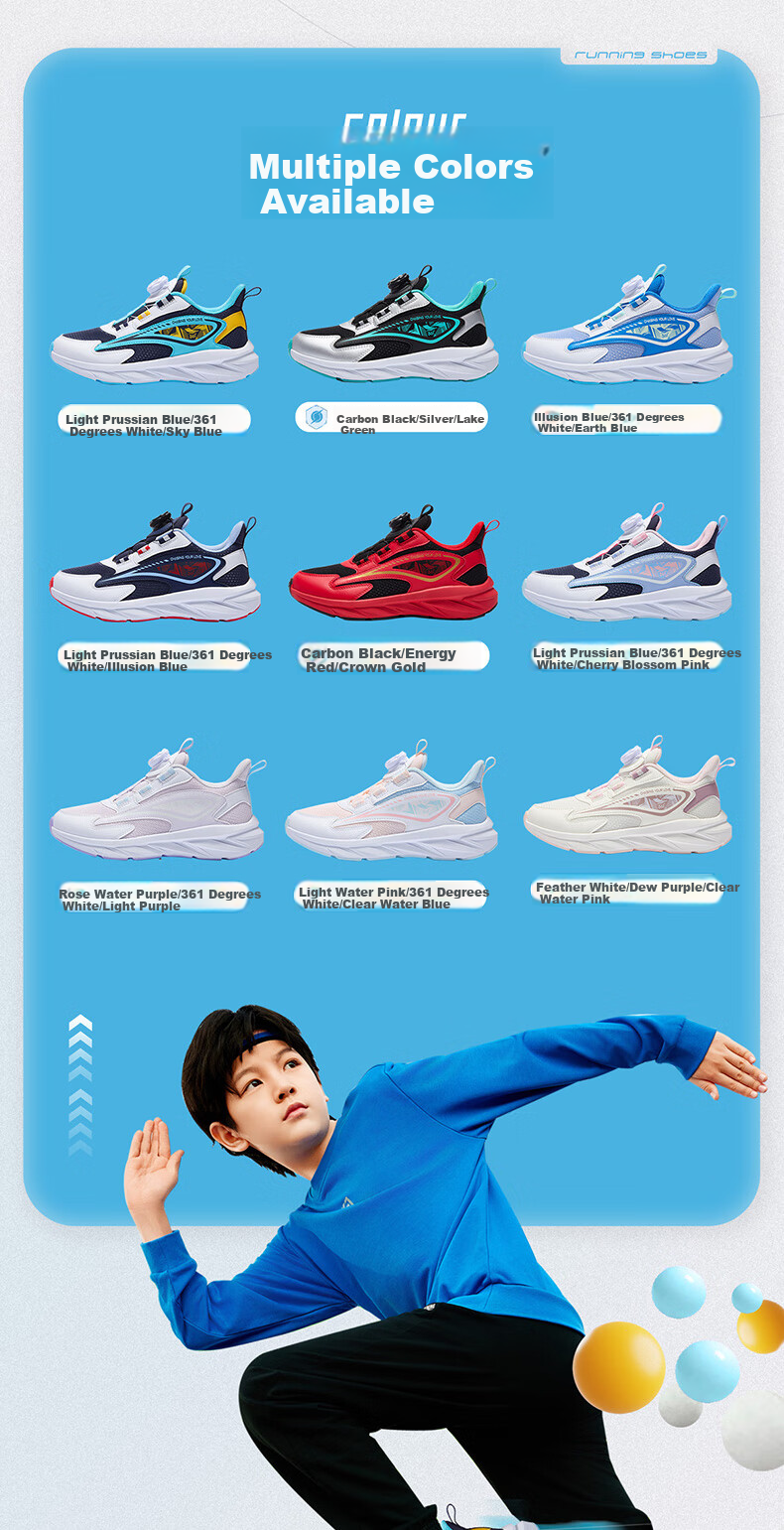 361° Children's Shoes, Kids' Running Shoes for All Seasons, Boys And Girls Aged 3-14, All-Purpose Rotary Buckle Lightweight Cushioning Running Shoes, Blue Size 38 4